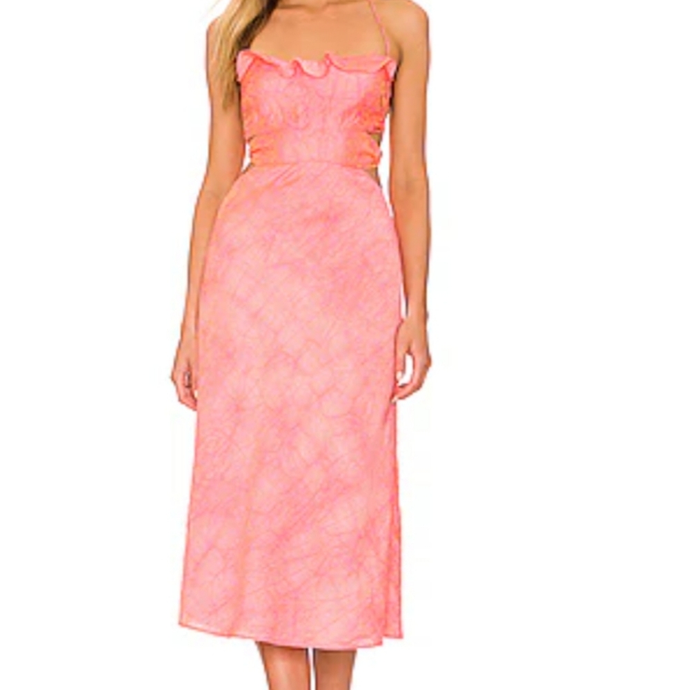 Pink Tularosa Spaghetti Strap Midi Sundress with Lace up back NWT